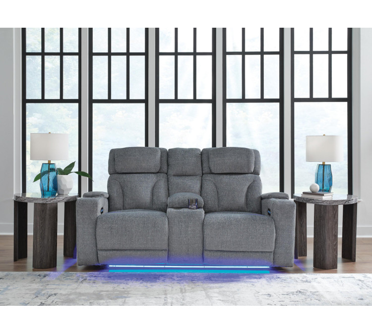 Forest Lake Power Reclining Loveseat with Console - Steel