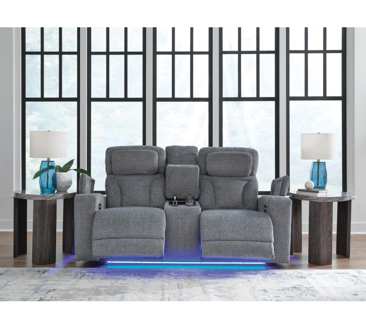 Forest Lake Power Reclining Loveseat with Console - Steel