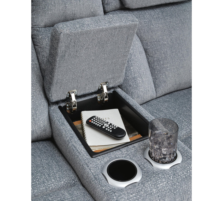 Forest Lake Power Reclining Loveseat with Console - Steel
