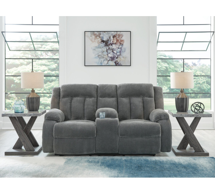 Greely Bend Power Reclining Loveseat with Console - Steel