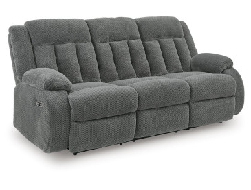 Greely Bend Power Reclining Sofa with Drop Down Table - Steel