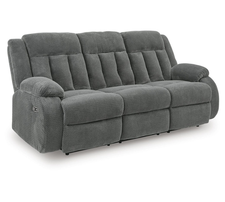 Greely Bend Power Reclining Sofa with Drop Down Table - Steel