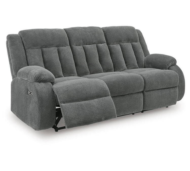 Greely Bend Power Reclining Sofa with Drop Down Table - Steel
