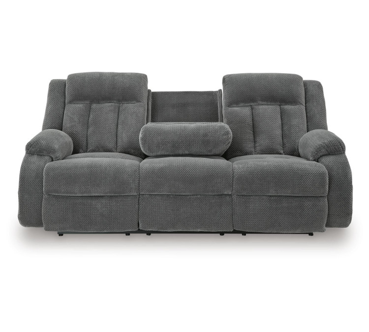 Greely Bend Power Reclining Sofa with Drop Down Table - Steel