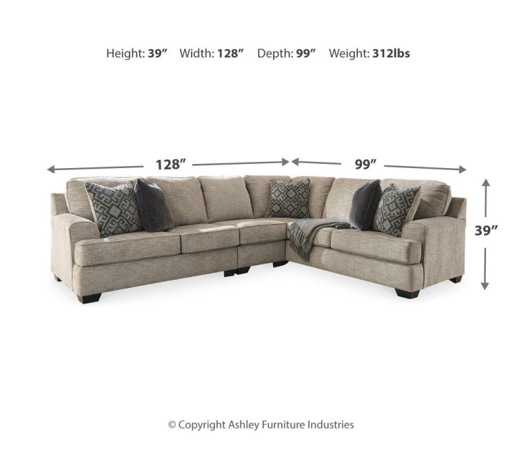 Bovarian 3-Piece Sectional - Stone