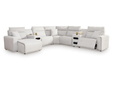 Modmax II 7-Piece Power Reclining Sectional with Chaise and Audio Consoles - Stone