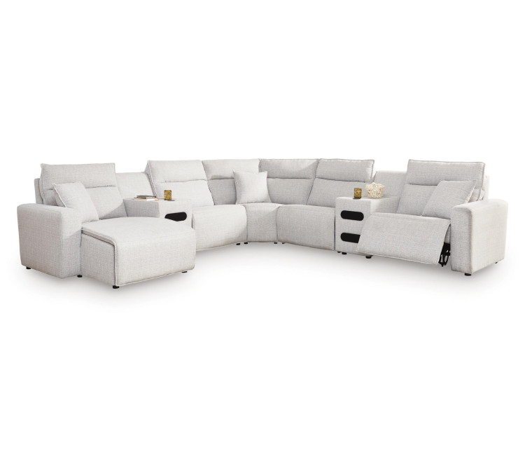 Modmax II 7-Piece Power Reclining Sectional with Chaise and Audio Consoles - Stone