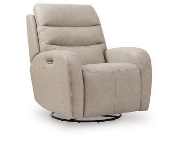 Falloway Swivel Glider Power Recliner - Stonewash