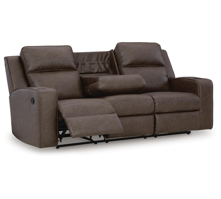 Lavenhorne Reclining Sofa with Drop Down Table - Umber