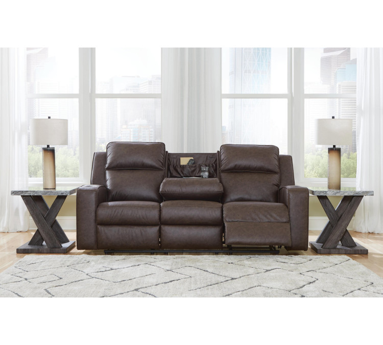 Lavenhorne Reclining Sofa with Drop Down Table - Umber
