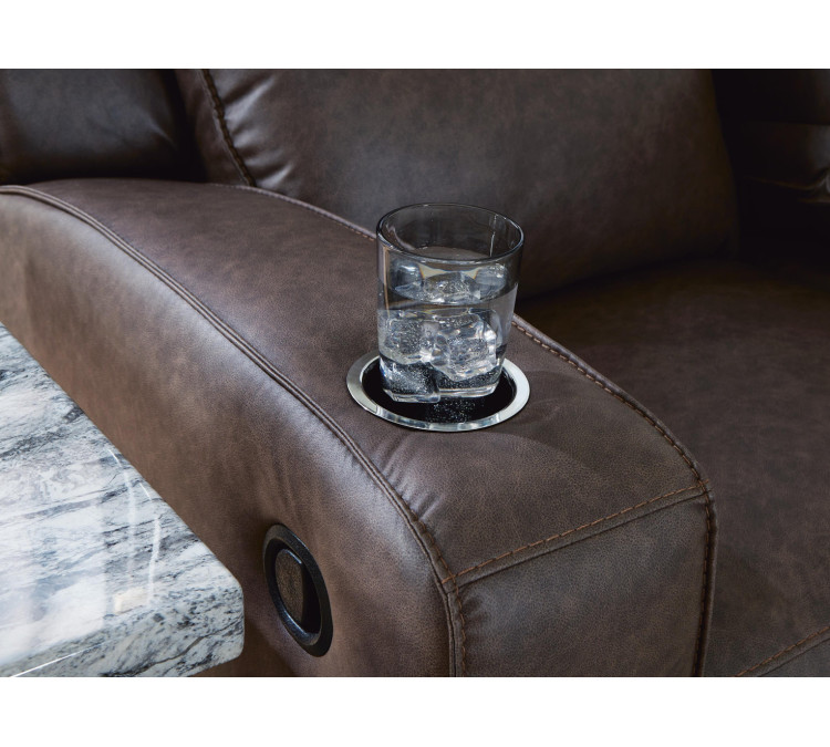 Lavenhorne Reclining Sofa with Drop Down Table - Umber