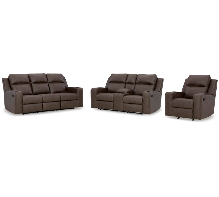 Lavenhorne Sofa, Loveseat and Recliner - Umber