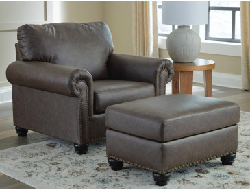 Roxmere Chair and Ottoman - Umber