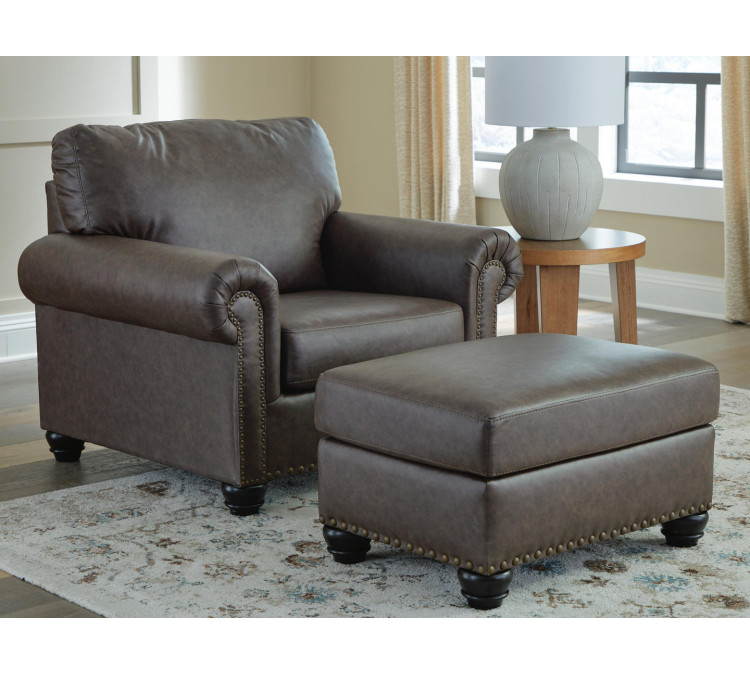Roxmere Chair and Ottoman - Umber