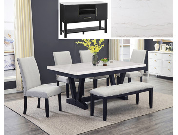VARLEY MARBLE TBL/SIDE CHAIRS,BENCH