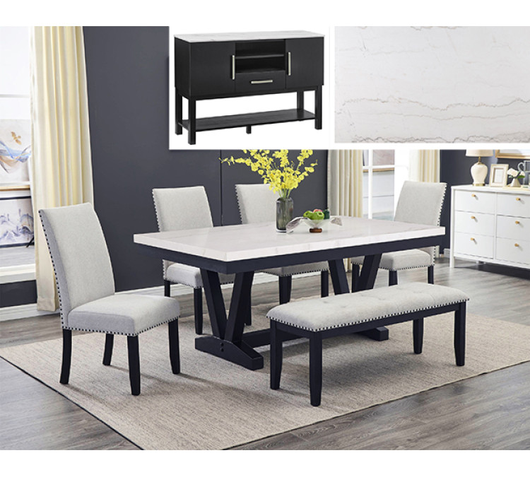 VARLEY MARBLE TBL/SIDE CHAIRS,BENCH