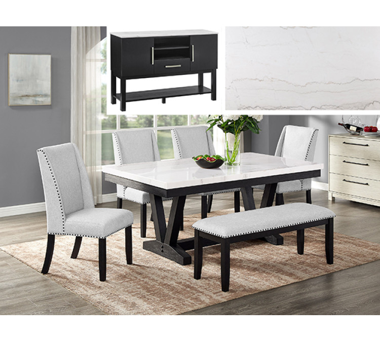 VARLEY MARBLE TBL/WING CHAIRS,BENCH