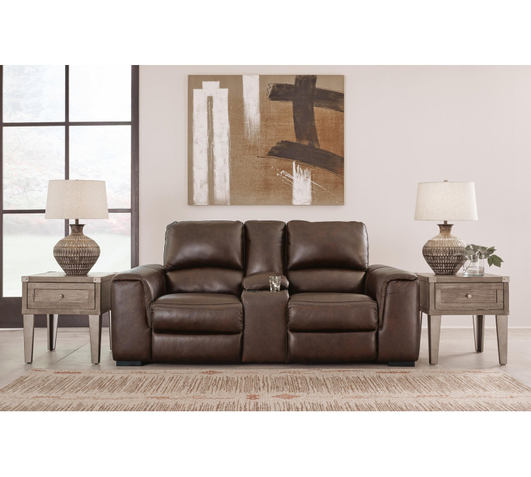 Alessandro Power Reclining Loveseat with Console - Walnut