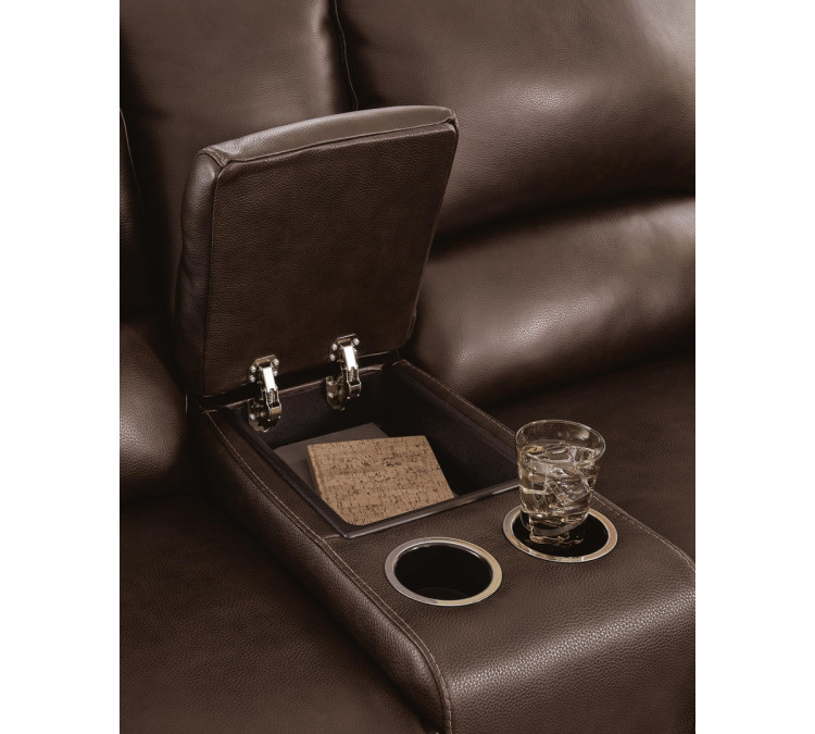 Alessandro Power Reclining Loveseat with Console - Walnut