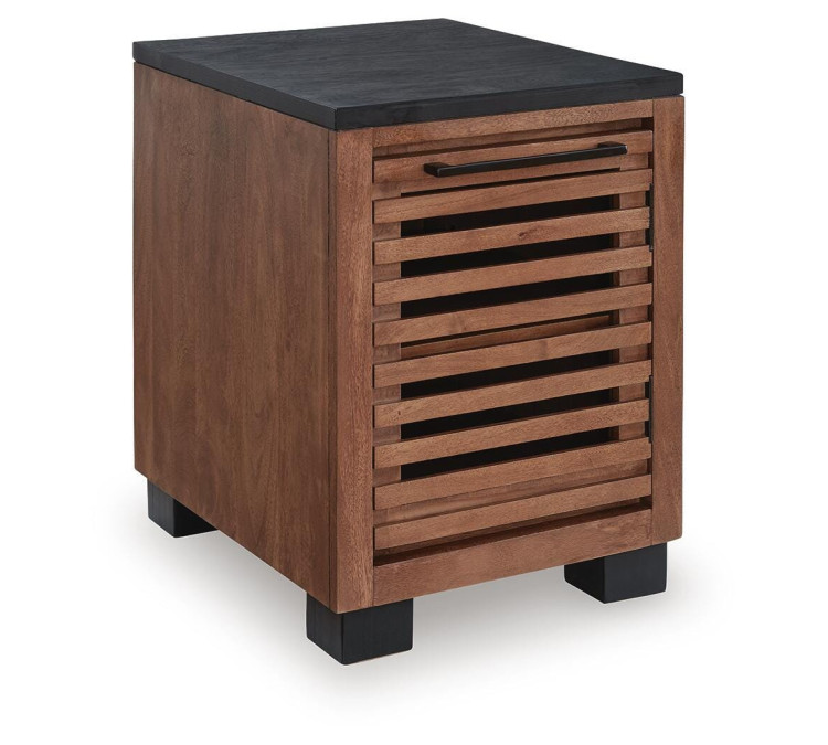 Kallari Chairside End Table - Warm Brown/Black