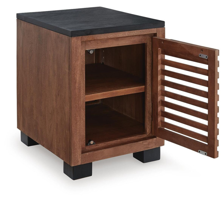 Kallari Chairside End Table - Warm Brown/Black