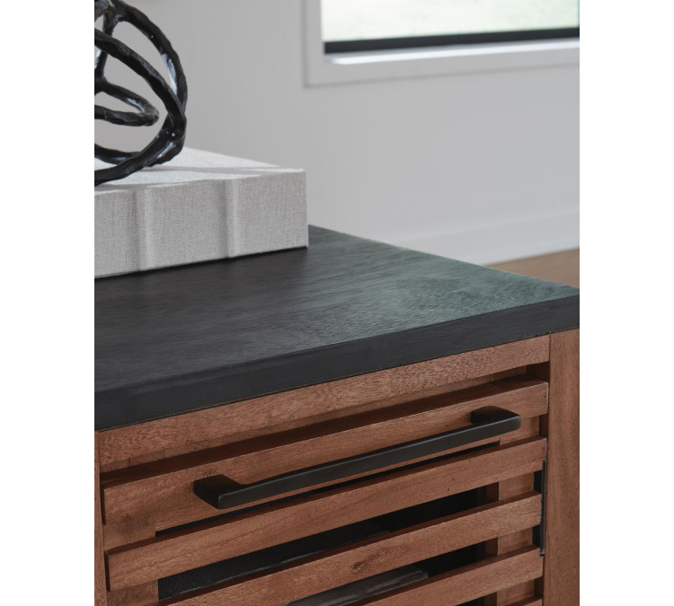 Kallari Chairside End Table - Warm Brown/Black