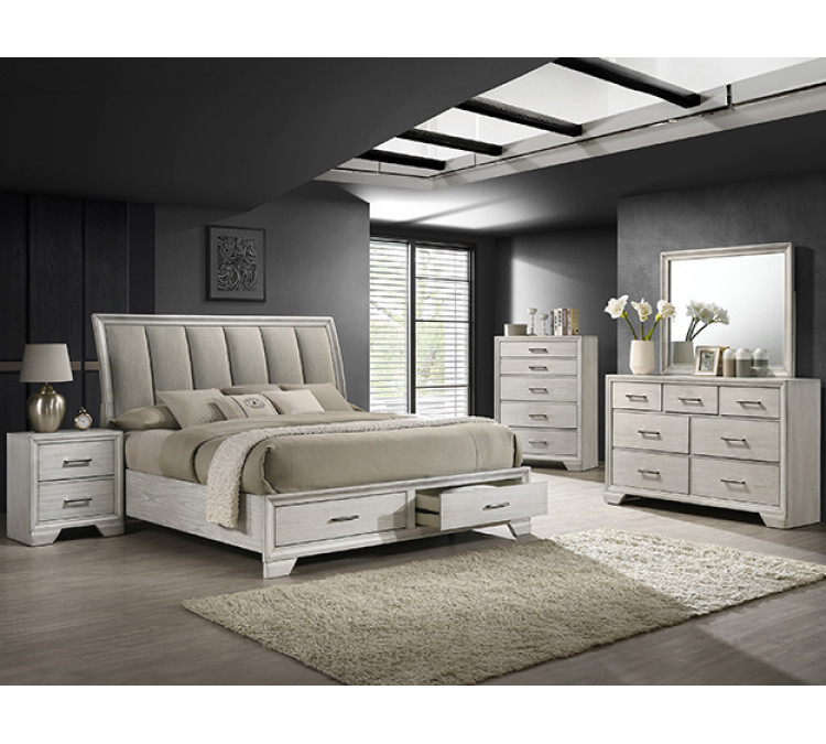 JAYMES BEDROOM GROUP - QUEEN / White Mist