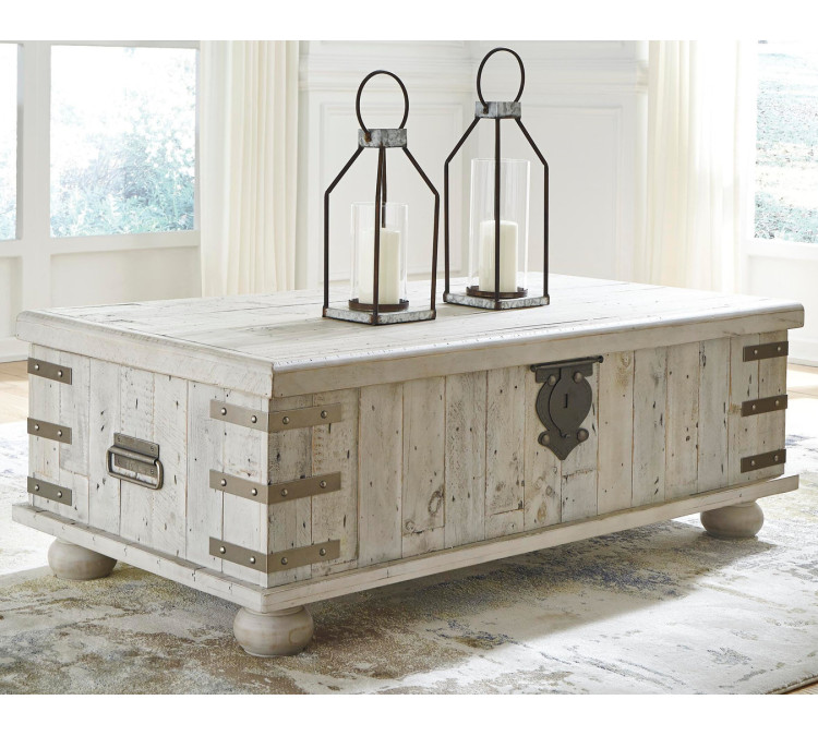 Carynhurst Coffee Table with Lift Top - White Wash Gray