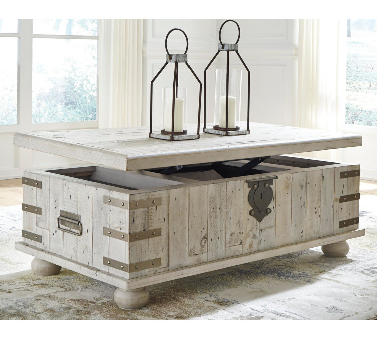 Carynhurst Coffee Table with Lift Top - White Wash Gray