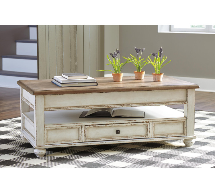 Realyn Coffee Table with Lift Top - White/Brown