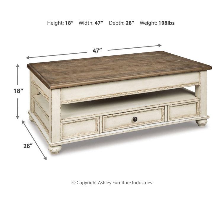Realyn Coffee Table with Lift Top - White/Brown