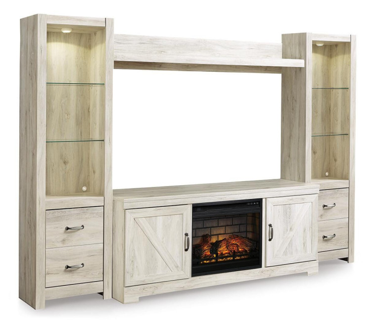 Bellaby 4-Piece Entertainment Center with Electric Fireplace - Whitewash