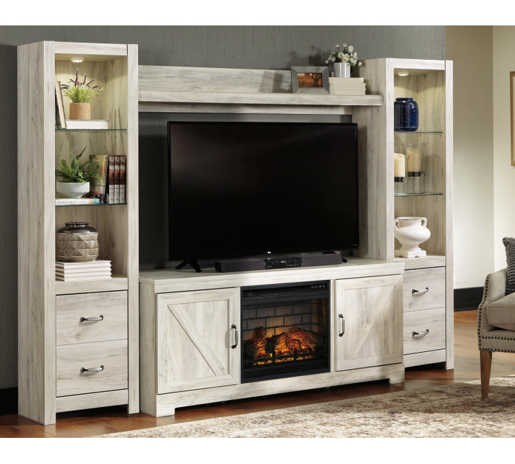 Bellaby 4-Piece Entertainment Center with Electric Fireplace - Whitewash