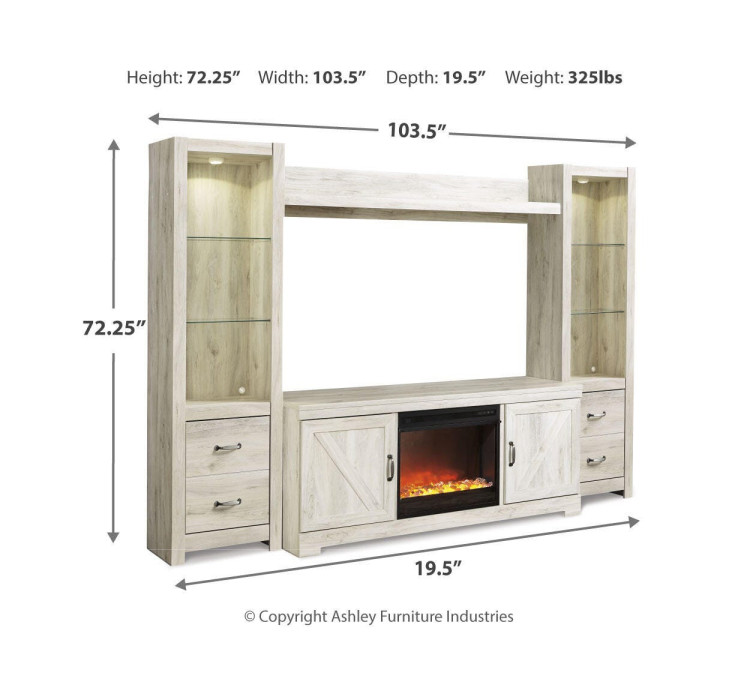 Bellaby 4-Piece Entertainment Center with Fireplace - Whitewash