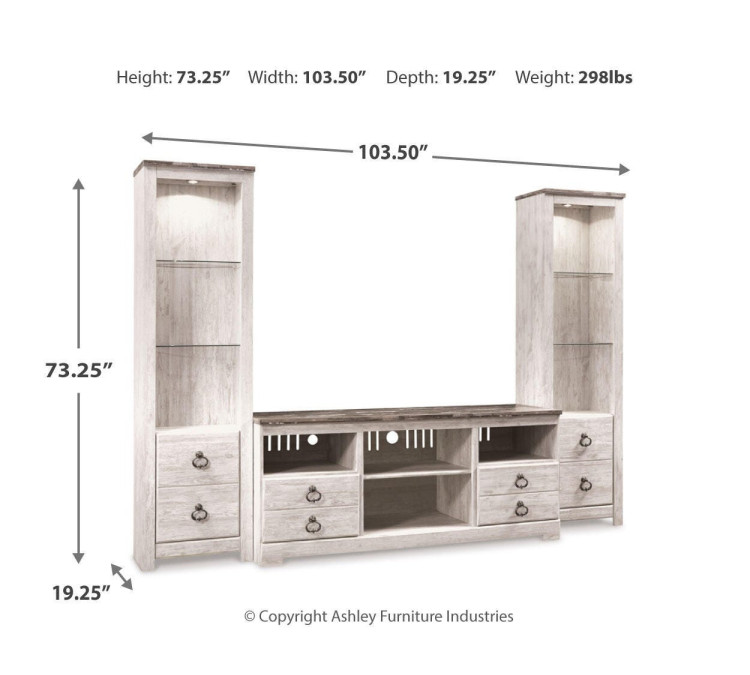 Willowton 3-Piece Entertainment Center - Whitewash