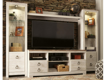 Willowton 4-Piece Entertainment Center - Whitewash