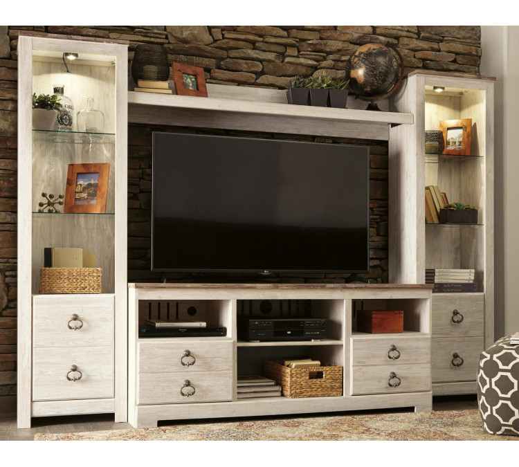 Willowton 4-Piece Entertainment Center - Whitewash