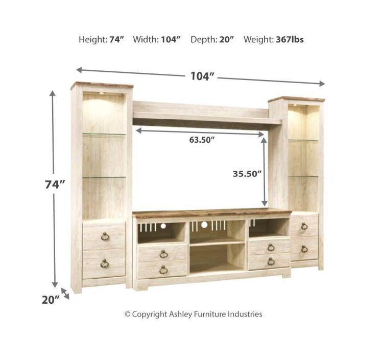 Willowton 4-Piece Entertainment Center - Whitewash