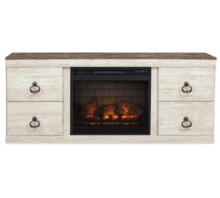 Willowton 4-Piece Entertainment Center with Electric Fireplace - Whitewash