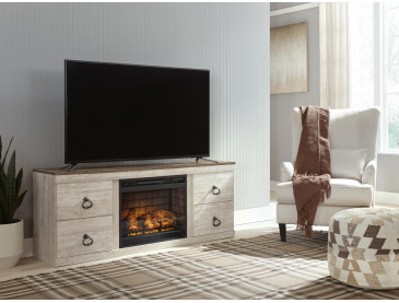 Willowton TV Stand with Electric Fireplace - Whitewash