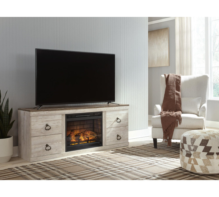 Willowton TV Stand with Electric Fireplace - Whitewash
